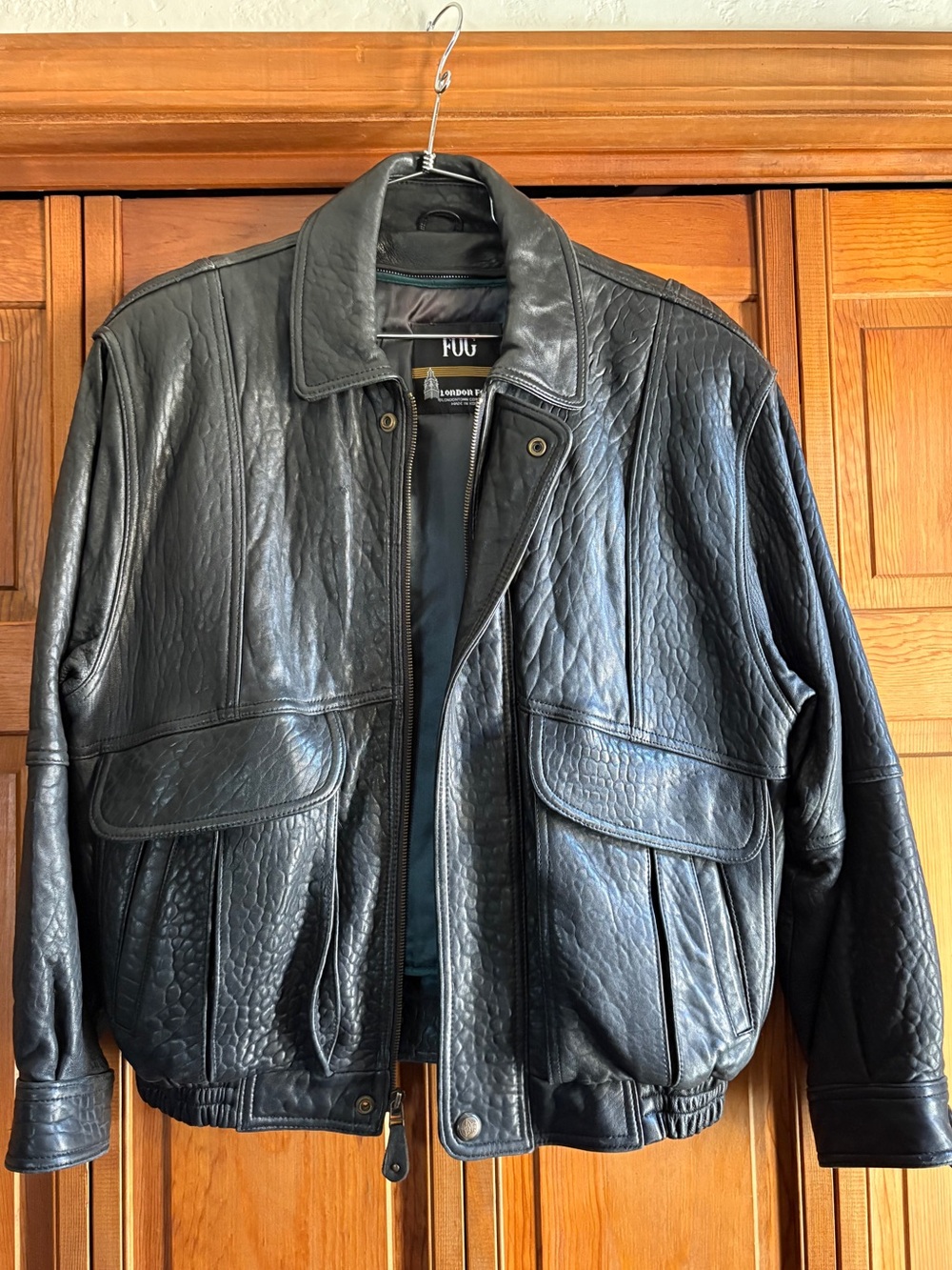 Black Leather Bomber Jacket - Men's